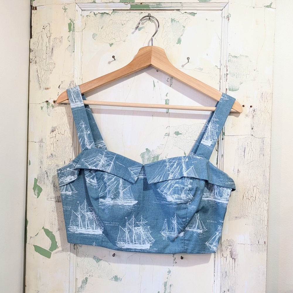 NWT Birds of North America Kit Sweetheart Neck Crop Bralette Top Sailboats US 4